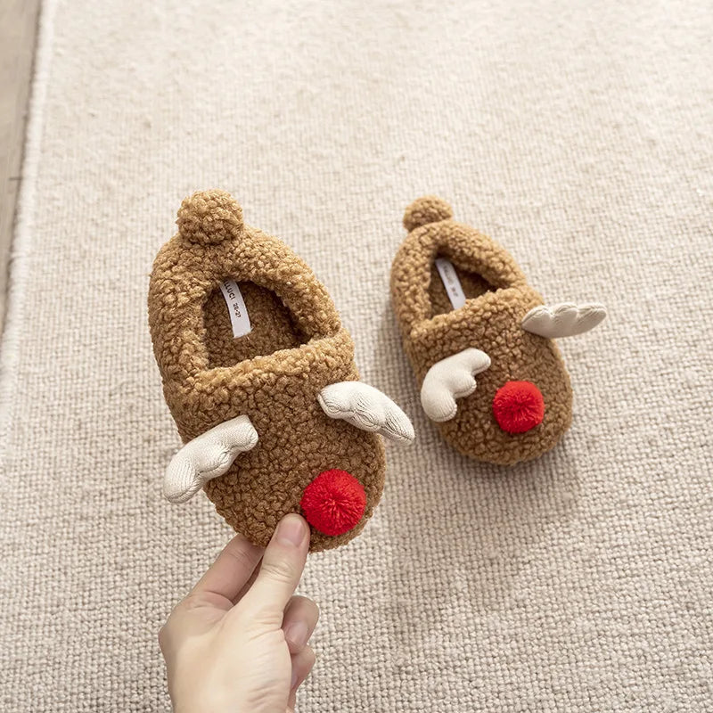 Unisex Adult Holiday Christmas Gift Family Matching  Reindeer  Bear Plush Memory Foam Reindeer Slippers for Adults Kids