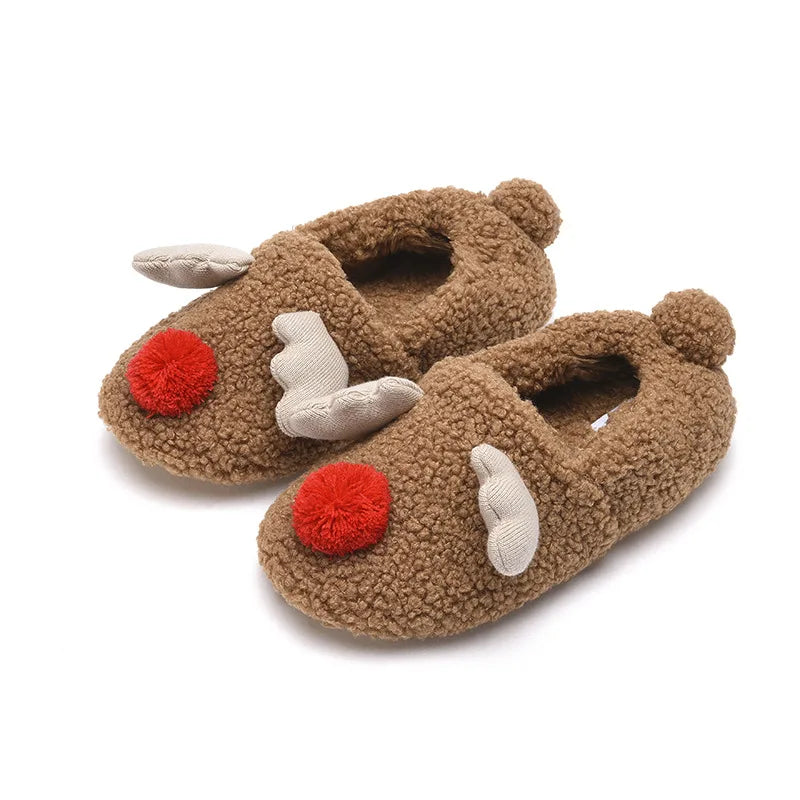 Unisex Adult Holiday Christmas Gift Family Matching  Reindeer  Bear Plush Memory Foam Reindeer Slippers for Adults Kids