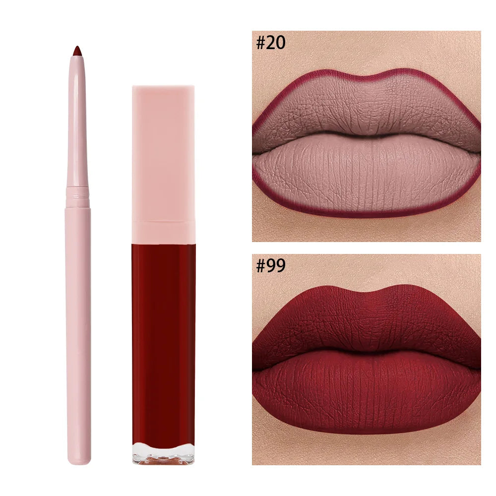 High Quality Long Lasting Moisturizing Mineral Makeup 2 in 1 Liquid Lipstick and Lip Liner Kit Custom Logo