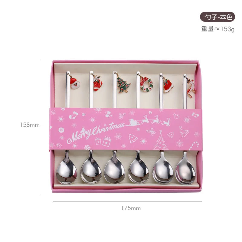 Christmas Stainless Steel Gold Coffee Spoon Set With Gift Box Package Tea Spoons Sets
