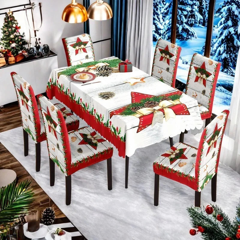 Christmas Dining Collection Tablecloth Universal Chair Covers Stain Resistant Seasonal Festival Home Kitchen Party Accessories