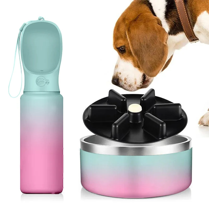 3 in 1 14oz 22oz 32oz Outdoor Leakproof Stainless Steel Dog Water Bottle Dispenser with Drinking Feeder for Pets Walking