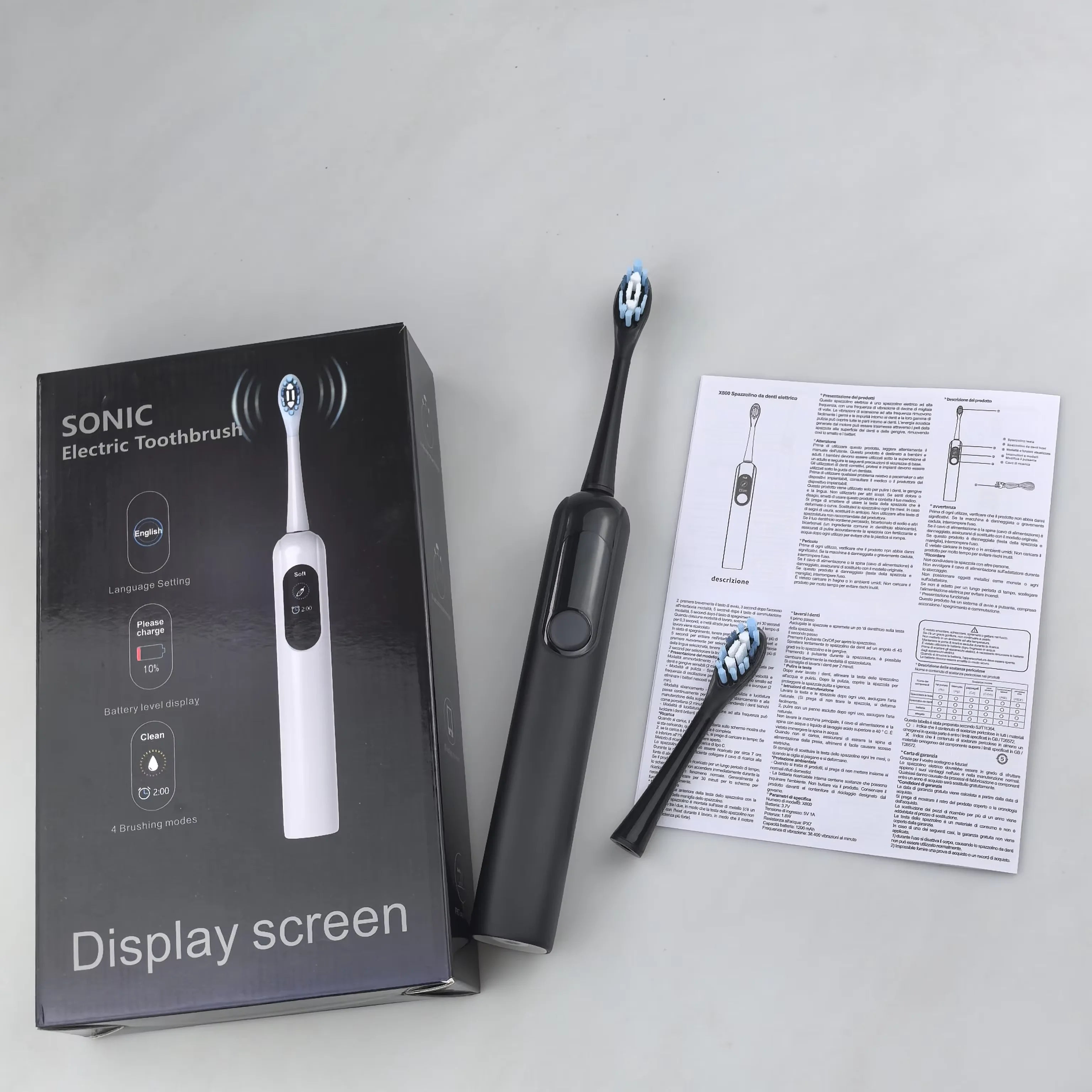 Private Label LED Screen Display Electric Toothbrush Waterproof Rechargeable 4 Modes Sonic Electronical Toothbrush