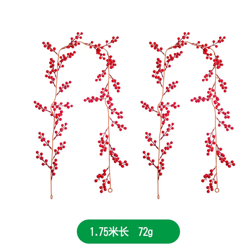 1.8m Artificial Red Fruit Berry Christmas Wreath Garlands Cross-Border Rattan Border for Home Decorations Party Supplies for
