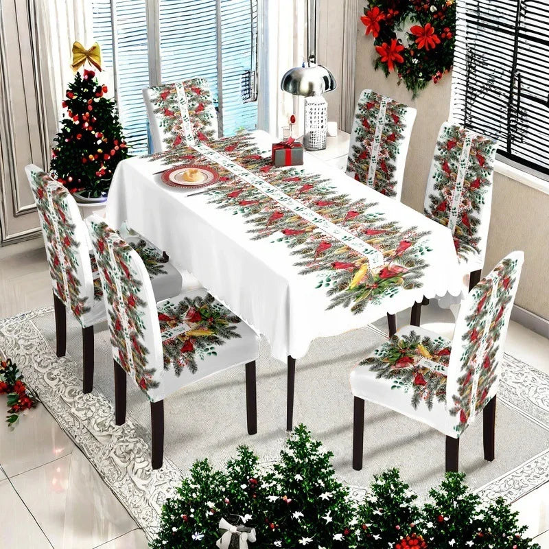 Christmas Dining Collection Tablecloth Universal Chair Covers Stain Resistant Seasonal Festival Home Kitchen Party Accessories