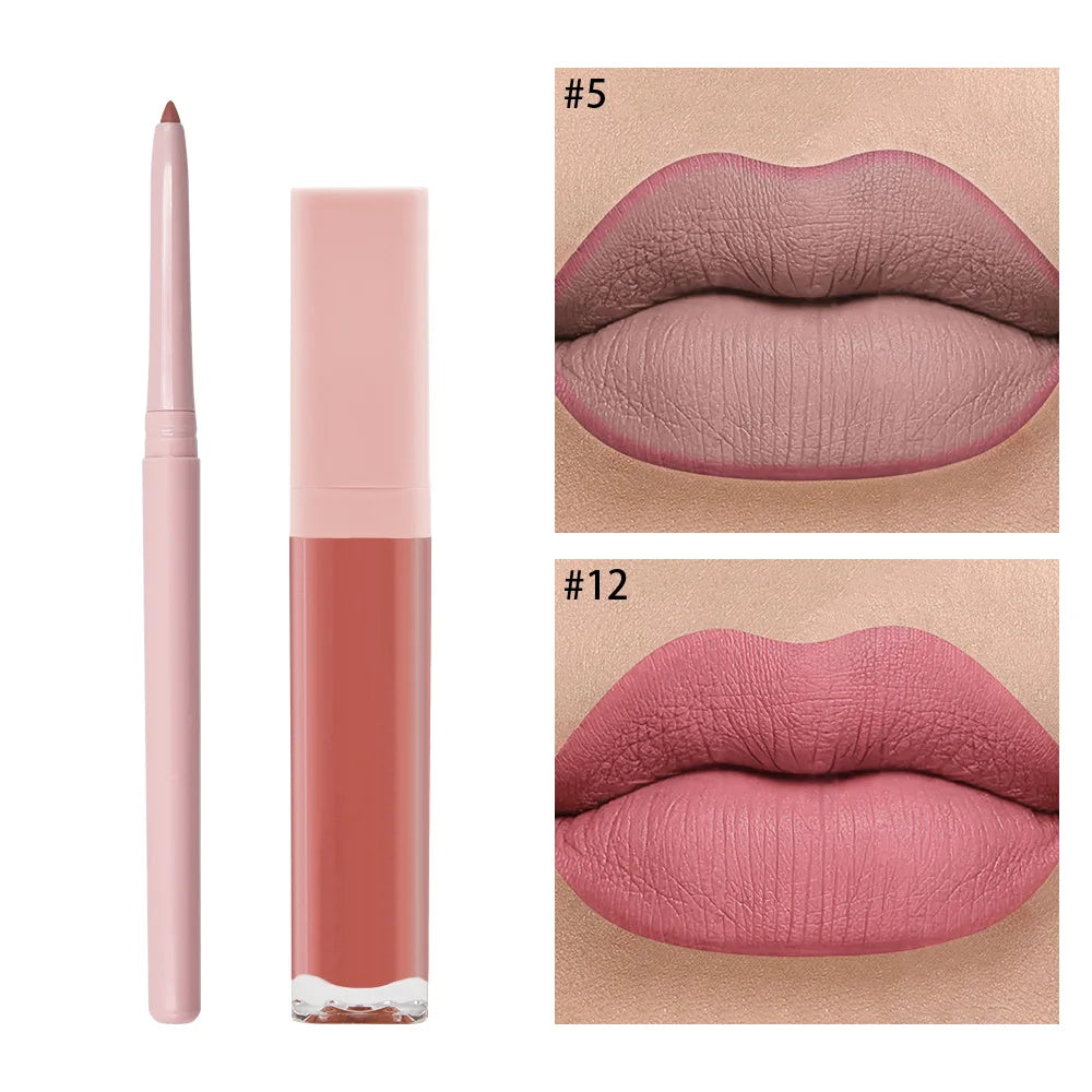 High Quality Long Lasting Moisturizing Mineral Makeup 2 in 1 Liquid Lipstick and Lip Liner Kit Custom Logo