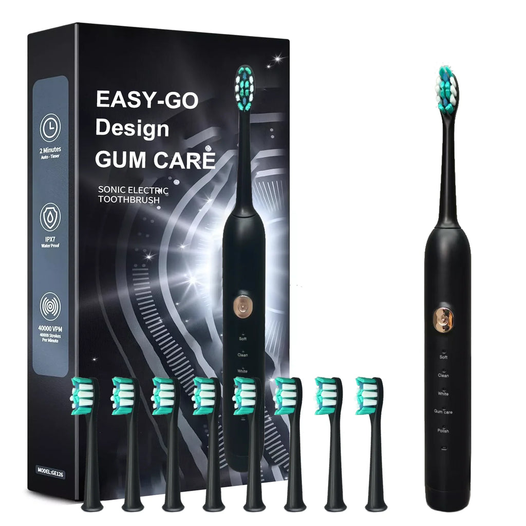 Great Value 8 Brush Electric Toothbrush Automatic Sonic Electric Toothbrush Battery Powered with Travel Case