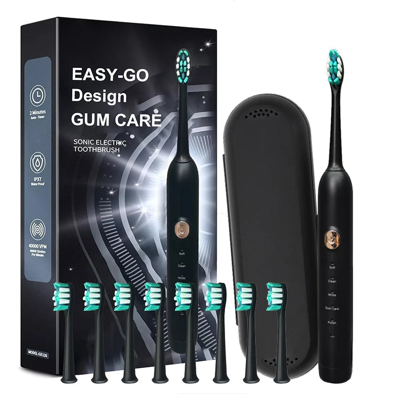 Great Value 8 Brush Electric Toothbrush Automatic Sonic Electric Toothbrush Battery Powered with Travel Case
