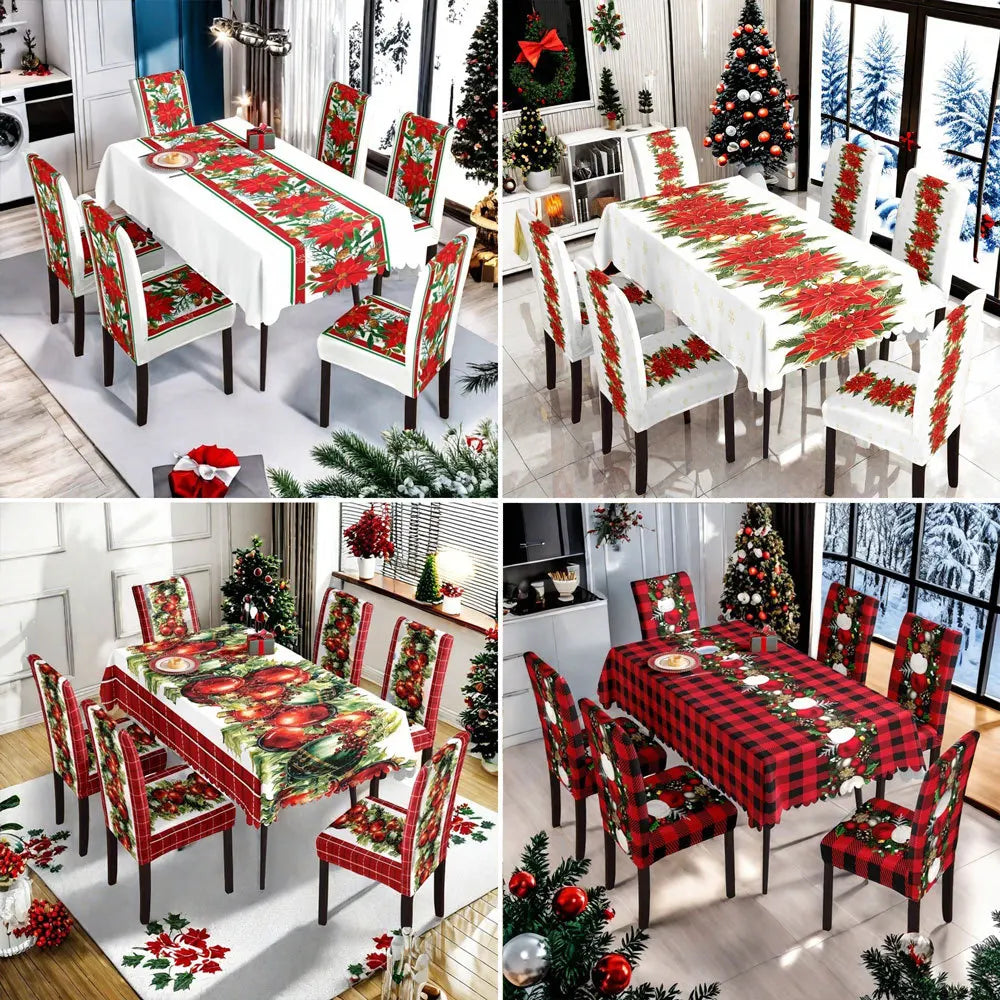 Christmas Dining Collection Tablecloth Universal Chair Covers Stain Resistant Seasonal Festival Home Kitchen Party Accessories