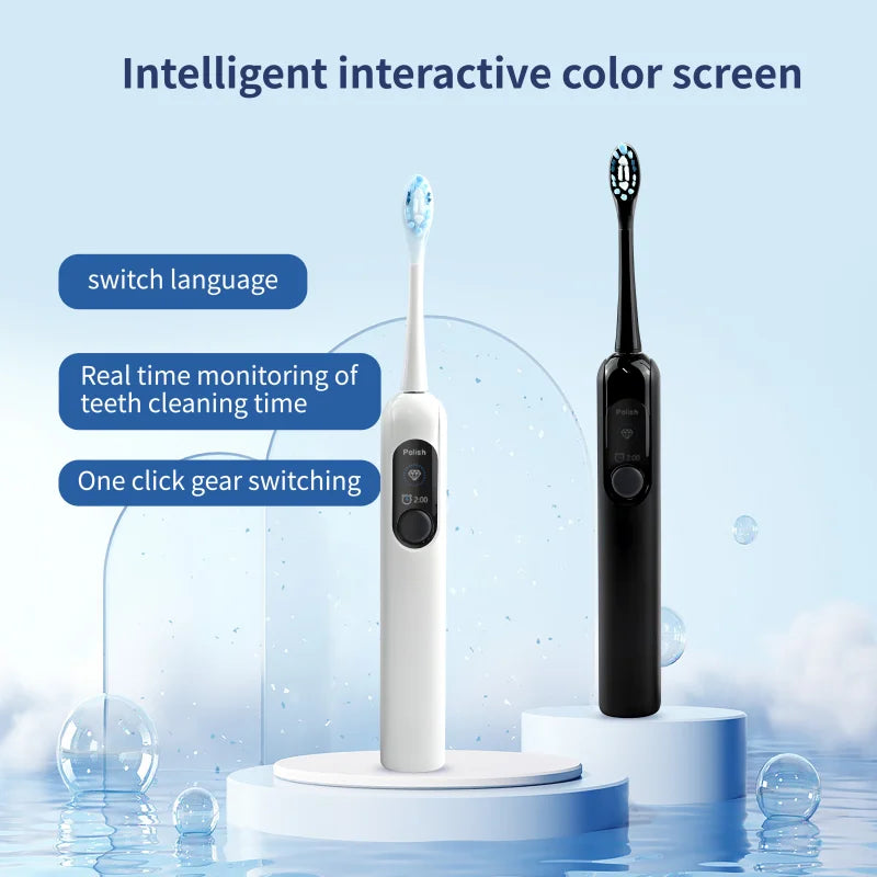 Private Label LED Screen Display Electric Toothbrush Waterproof Rechargeable 4 Modes Sonic Electronical Toothbrush