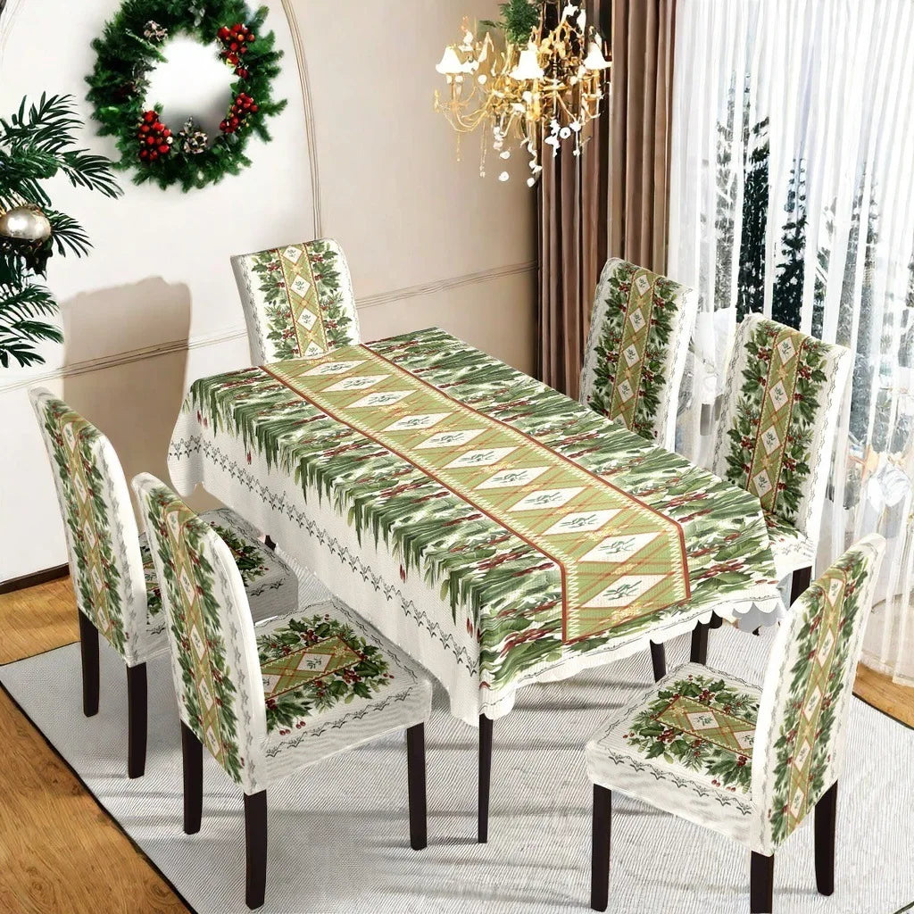 Christmas Dining Collection Tablecloth Universal Chair Covers Stain Resistant Seasonal Festival Home Kitchen Party Accessories