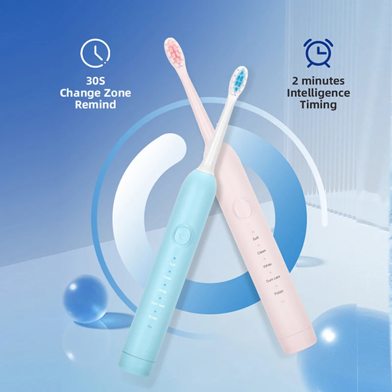 Great Value 8 Brush Electric Toothbrush Automatic Sonic Electric Toothbrush Battery Powered with Travel Case