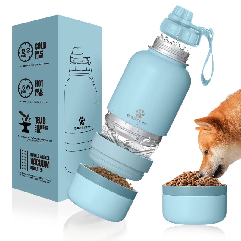 Free Sample 32oz 3 in 1  Leak-proof Travel Water Bottle for Dogs  Humans Single Wall Detachable Food Water Bowls