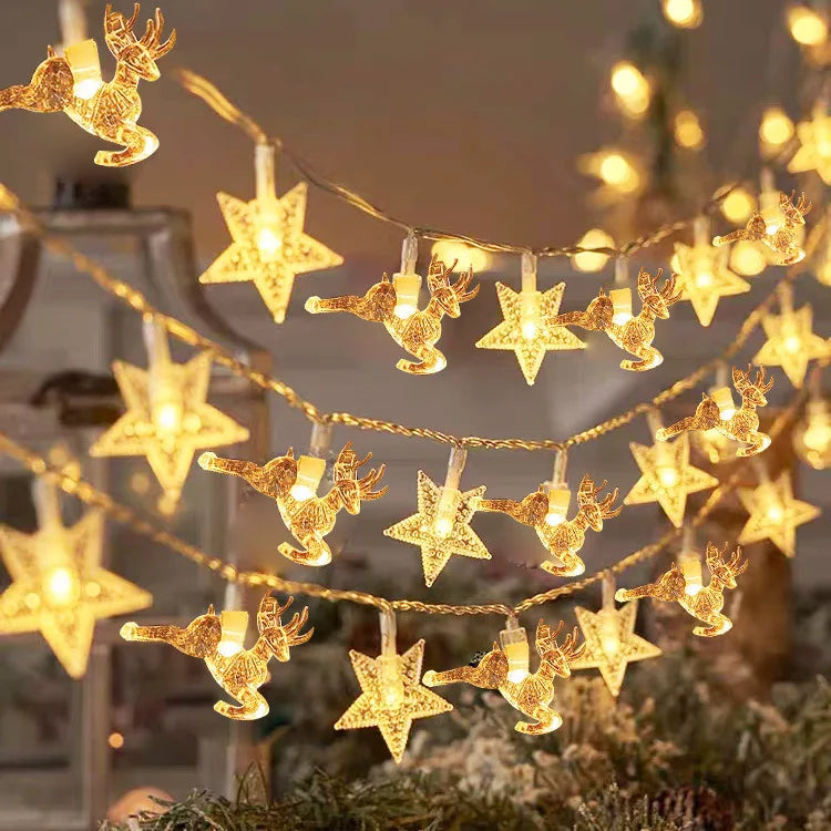 3M20LED Elk Christmas Tree Snowflakes Stars Battery  String Lights for Festive  Indoor Christmas  Holiday Party Decoration