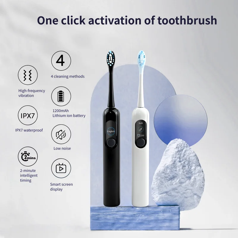 Private Label LED Screen Display Electric Toothbrush Waterproof Rechargeable 4 Modes Sonic Electronical Toothbrush