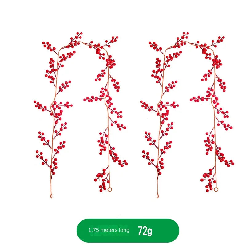 1.8m Artificial Red Fruit Berry Christmas Wreath Garlands Cross-Border Rattan Border for Home Decorations Party Supplies for