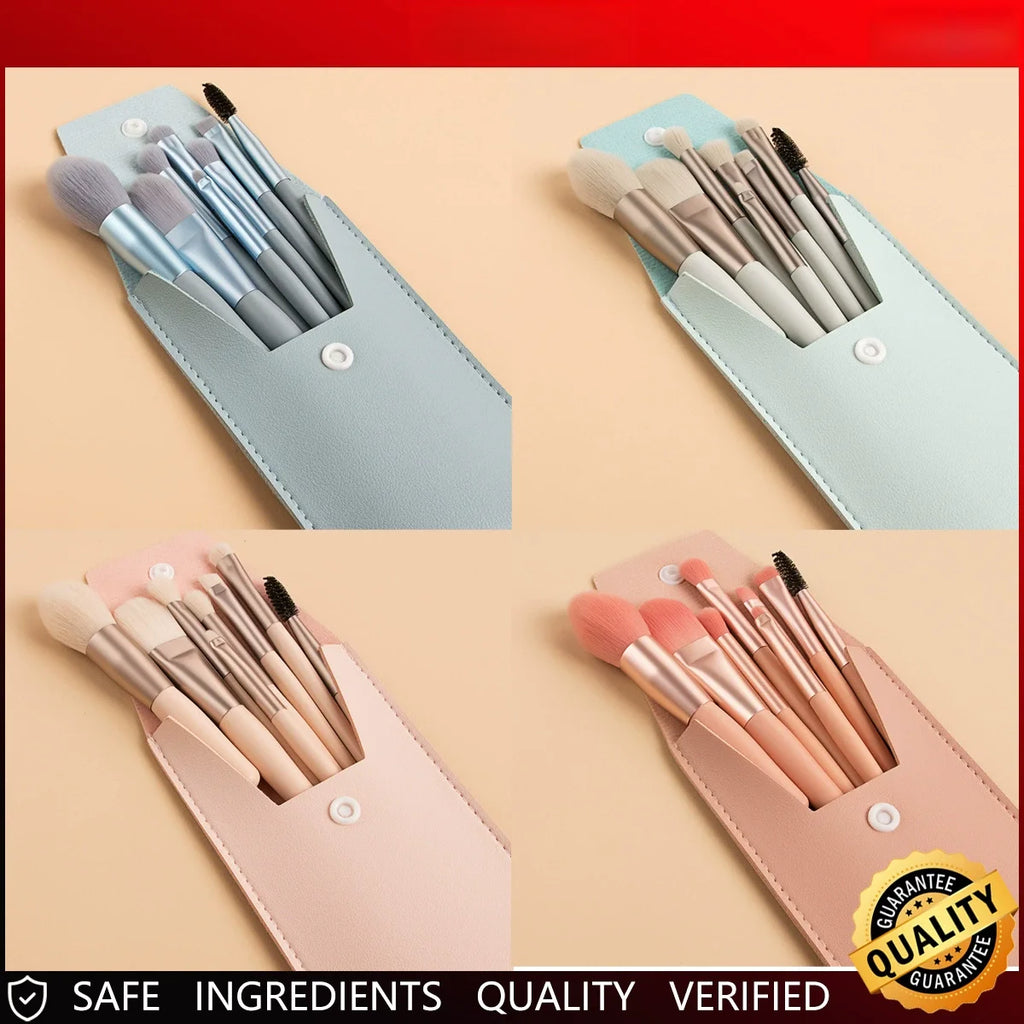 Premium Mini 8pcs Travel Makeup Brush Set Soft Synthetic Bristles, Essential Cosmetics Tools Kit Customized logo