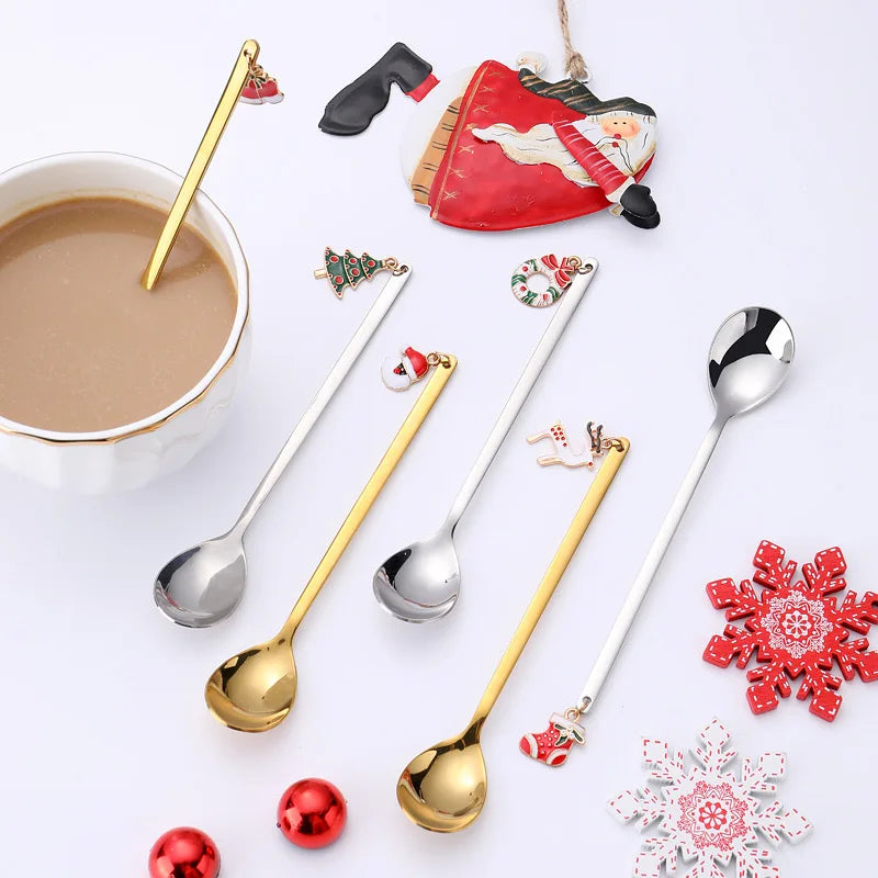 Christmas Stainless Steel Gold Coffee Spoon Set With Gift Box Package Tea Spoons Sets