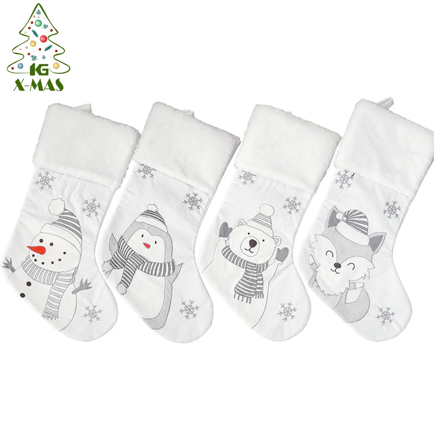 KG Xmas Noel Natale Adornos De Navidad Home Holiday Decoration 19inch White Christmas Gift Sock Christmas Tree Ornament Stocking