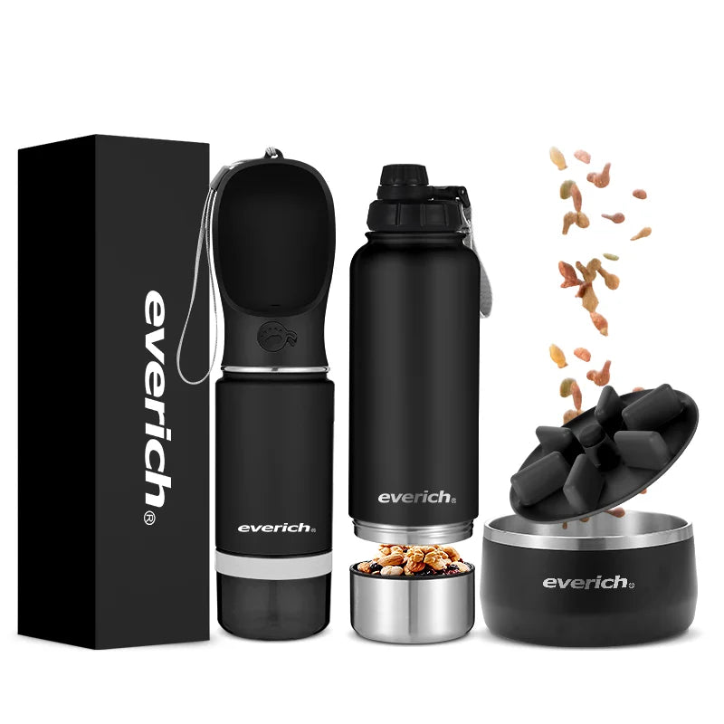 3 in 1 14oz 22oz 32oz Outdoor Leakproof Stainless Steel Dog Water Bottle Dispenser with Drinking Feeder for Pets Walking