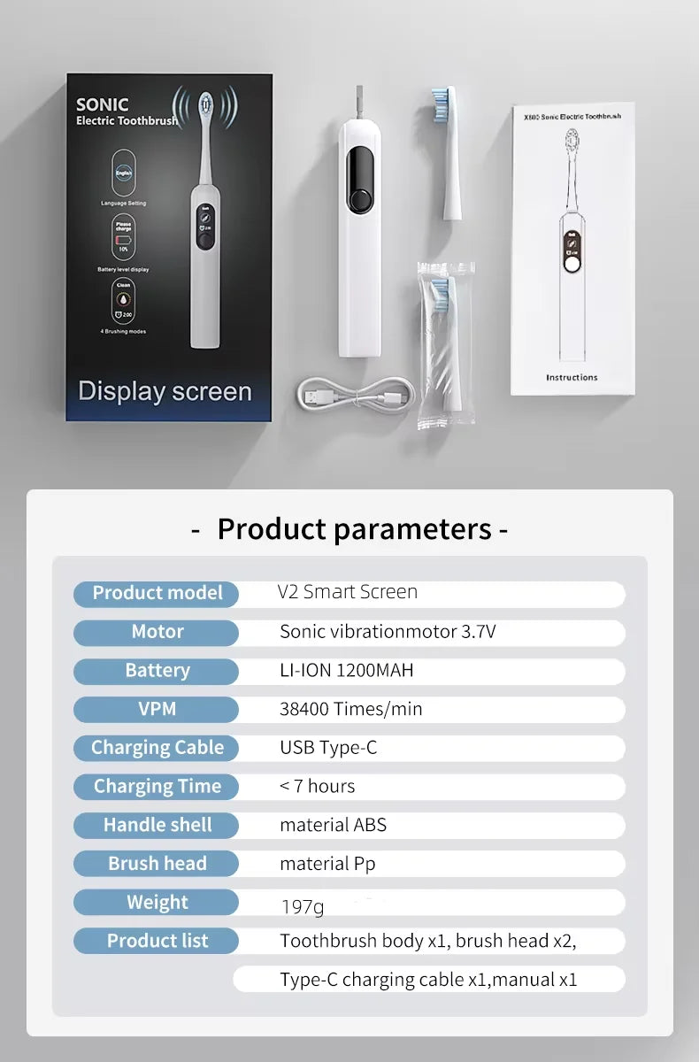 Private Label LED Screen Display Electric Toothbrush Waterproof Rechargeable 4 Modes Sonic Electronical Toothbrush