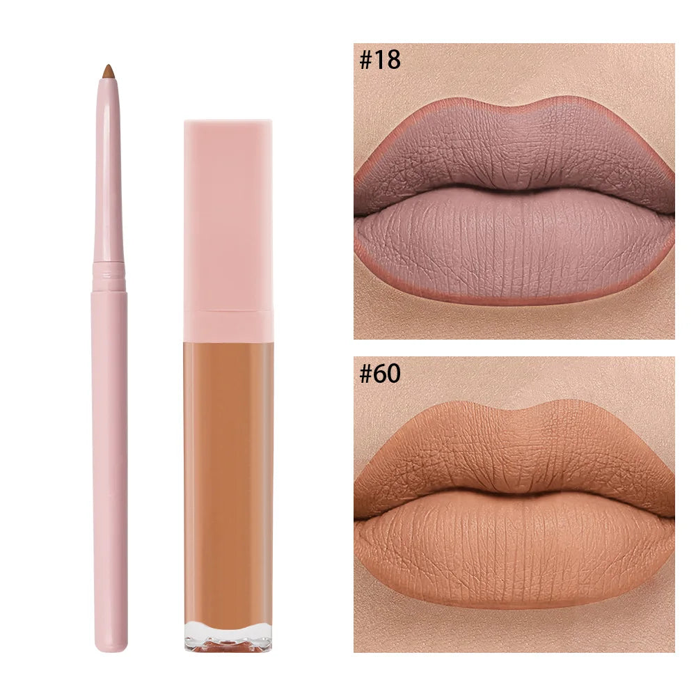 High Quality Long Lasting Moisturizing Mineral Makeup 2 in 1 Liquid Lipstick and Lip Liner Kit Custom Logo