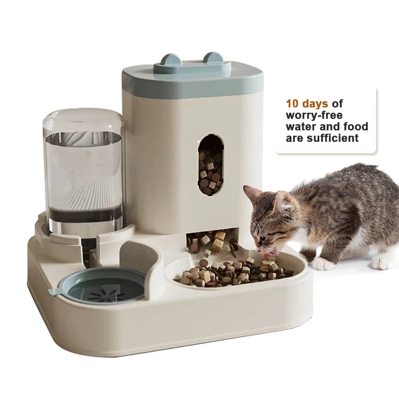 HUTUMI 2025 Eco-Friendly Two-in-One Automatic Pet Bowl Solid Design Plastic Water Fountain for Dog and Cat Food Pet Supplies