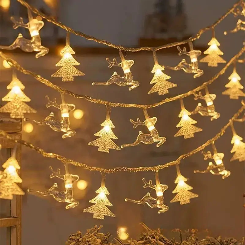 3M20LED Elk Christmas Tree Snowflakes Stars Battery  String Lights for Festive  Indoor Christmas  Holiday Party Decoration