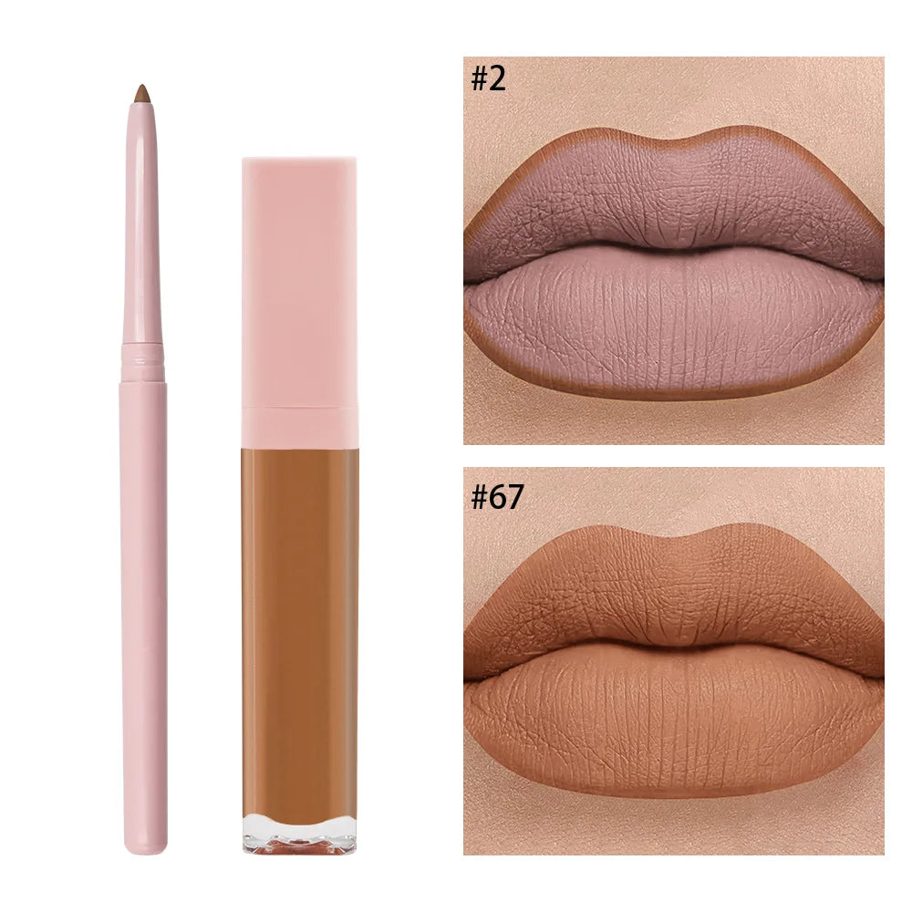High Quality Long Lasting Moisturizing Mineral Makeup 2 in 1 Liquid Lipstick and Lip Liner Kit Custom Logo