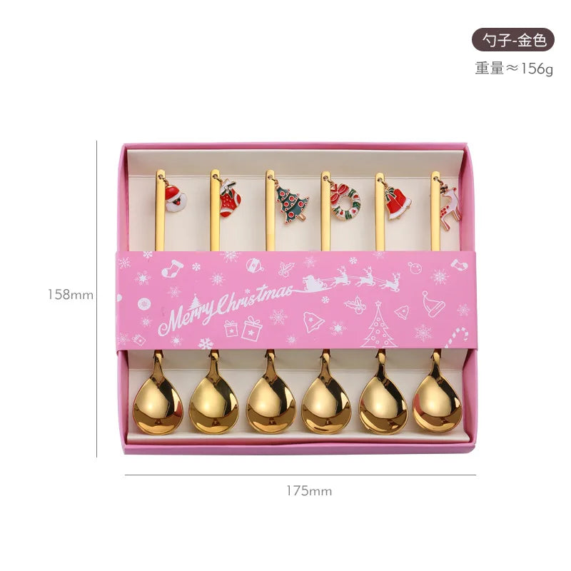 Christmas Stainless Steel Gold Coffee Spoon Set With Gift Box Package Tea Spoons Sets