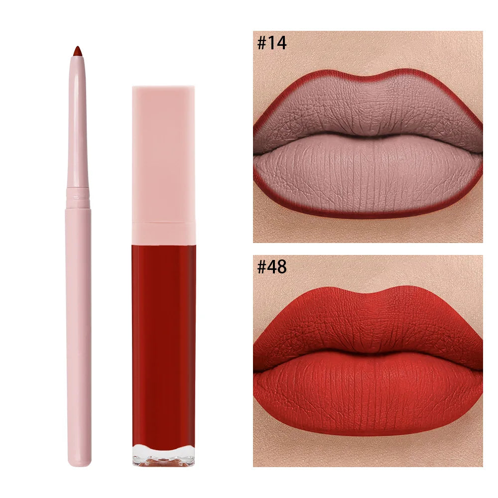 High Quality Long Lasting Moisturizing Mineral Makeup 2 in 1 Liquid Lipstick and Lip Liner Kit Custom Logo