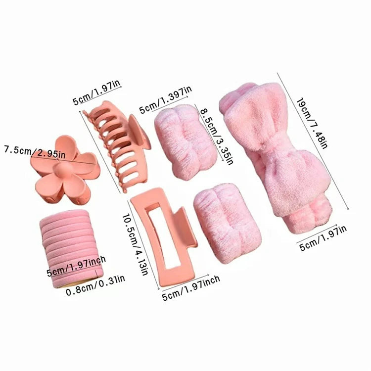 Wholesale 16pcs/set Spa Washing Face Makeup Washband Fluffy Wristband Bow Headbands Flower Hair Claw Women Hair Accessories Set
