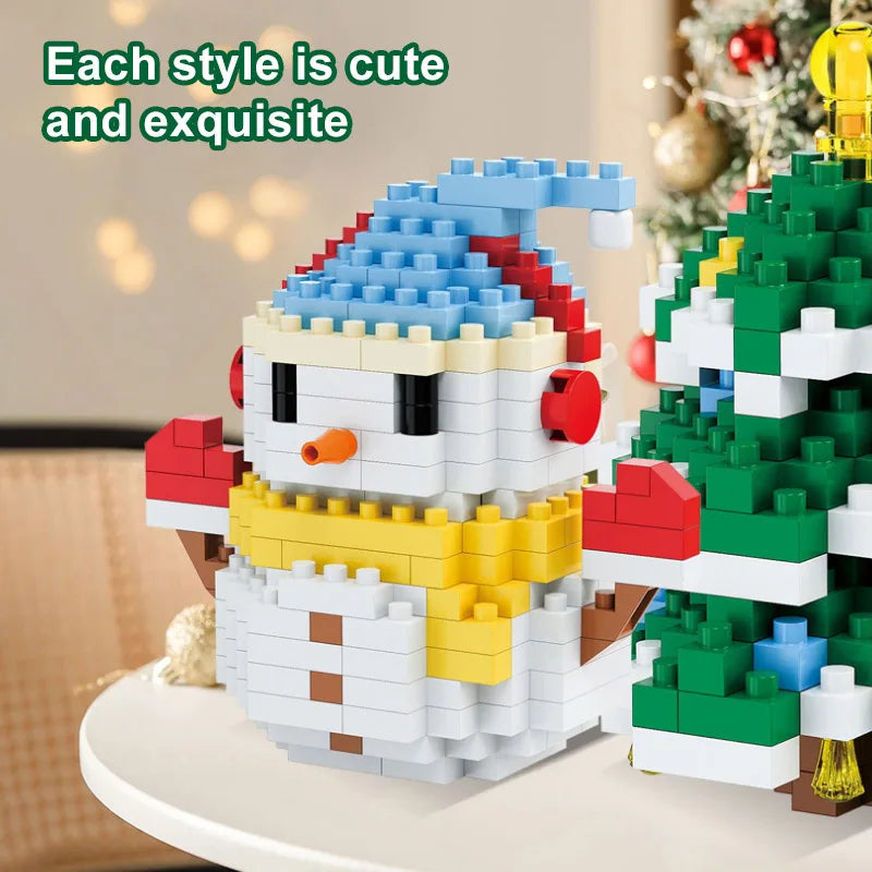 Hot Selling Plastic Building Block Series Christmas Figures Snowman Mini Brick Toys Early Learning Tool Set for Kids