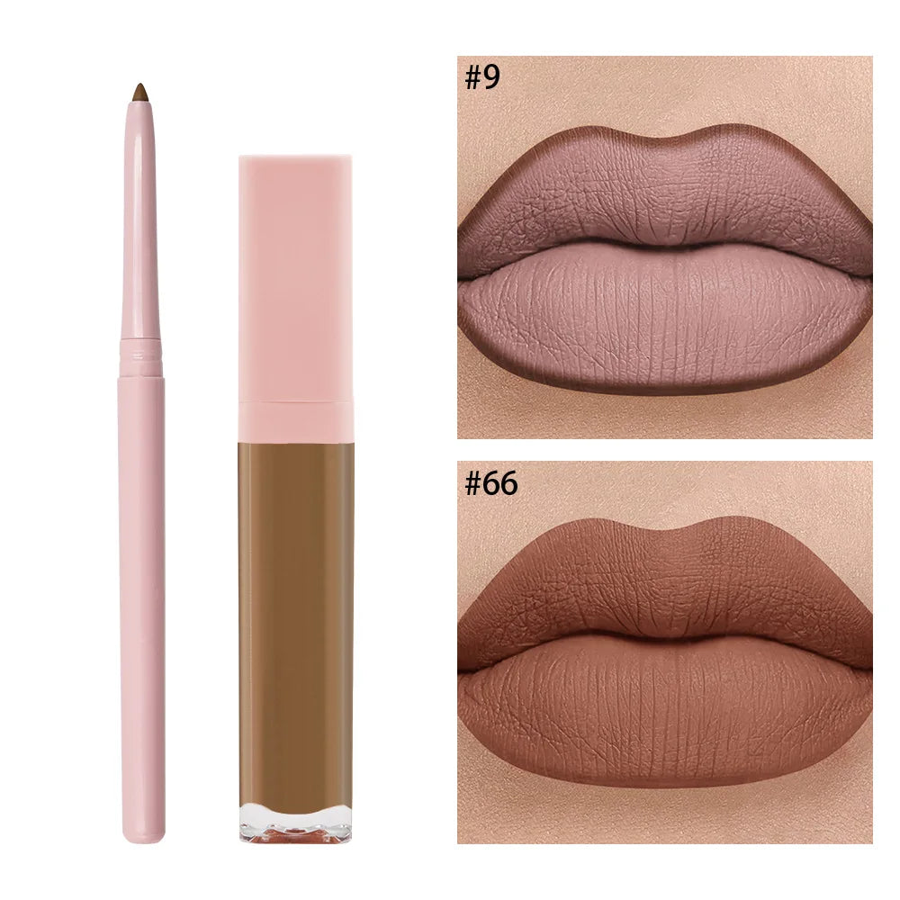 High Quality Long Lasting Moisturizing Mineral Makeup 2 in 1 Liquid Lipstick and Lip Liner Kit Custom Logo