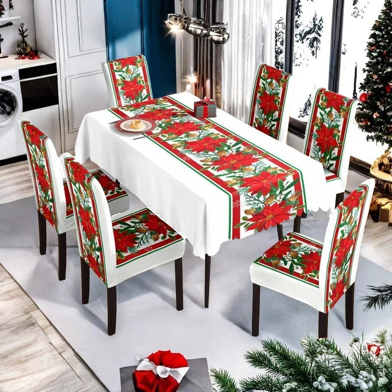 Christmas Dining Collection Tablecloth Universal Chair Covers Stain Resistant Seasonal Festival Home Kitchen Party Accessories