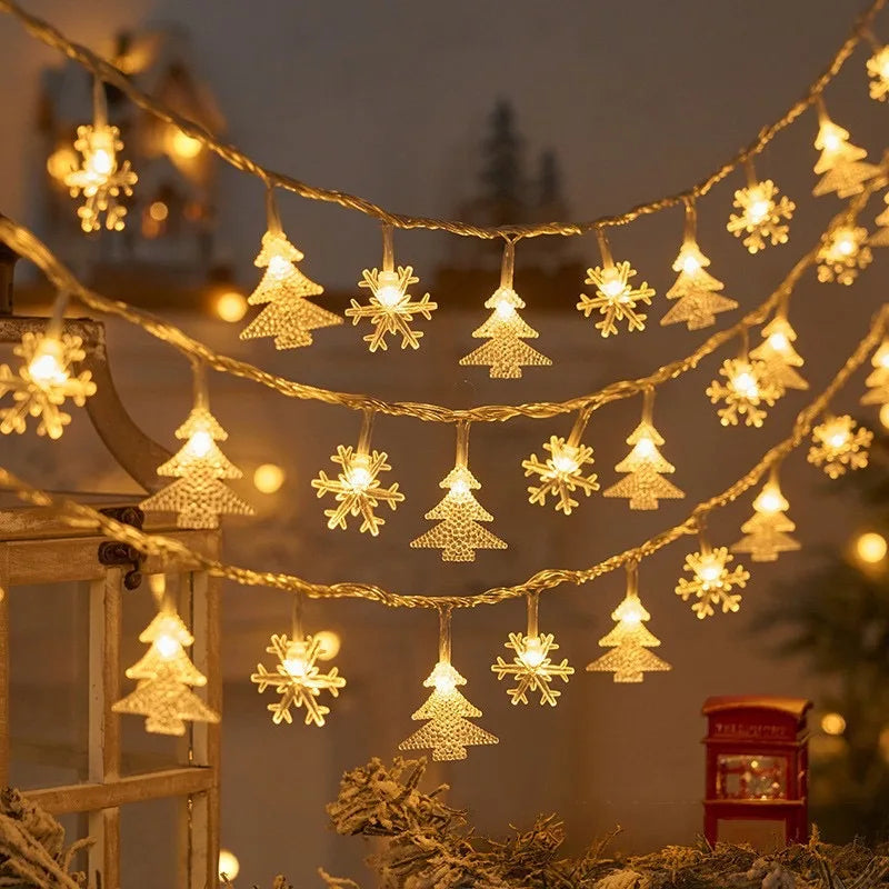3M20LED Elk Christmas Tree Snowflakes Stars Battery  String Lights for Festive  Indoor Christmas  Holiday Party Decoration