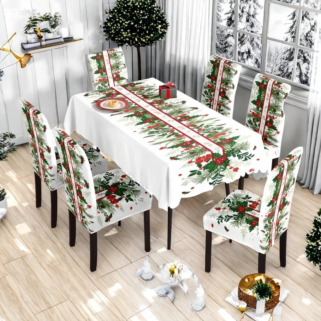 Christmas Dining Collection Tablecloth Universal Chair Covers Stain Resistant Seasonal Festival Home Kitchen Party Accessories