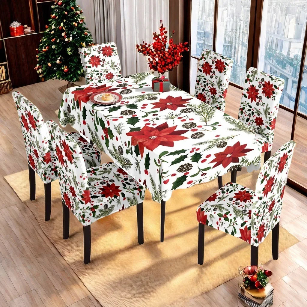 Christmas Dining Collection Tablecloth Universal Chair Covers Stain Resistant Seasonal Festival Home Kitchen Party Accessories