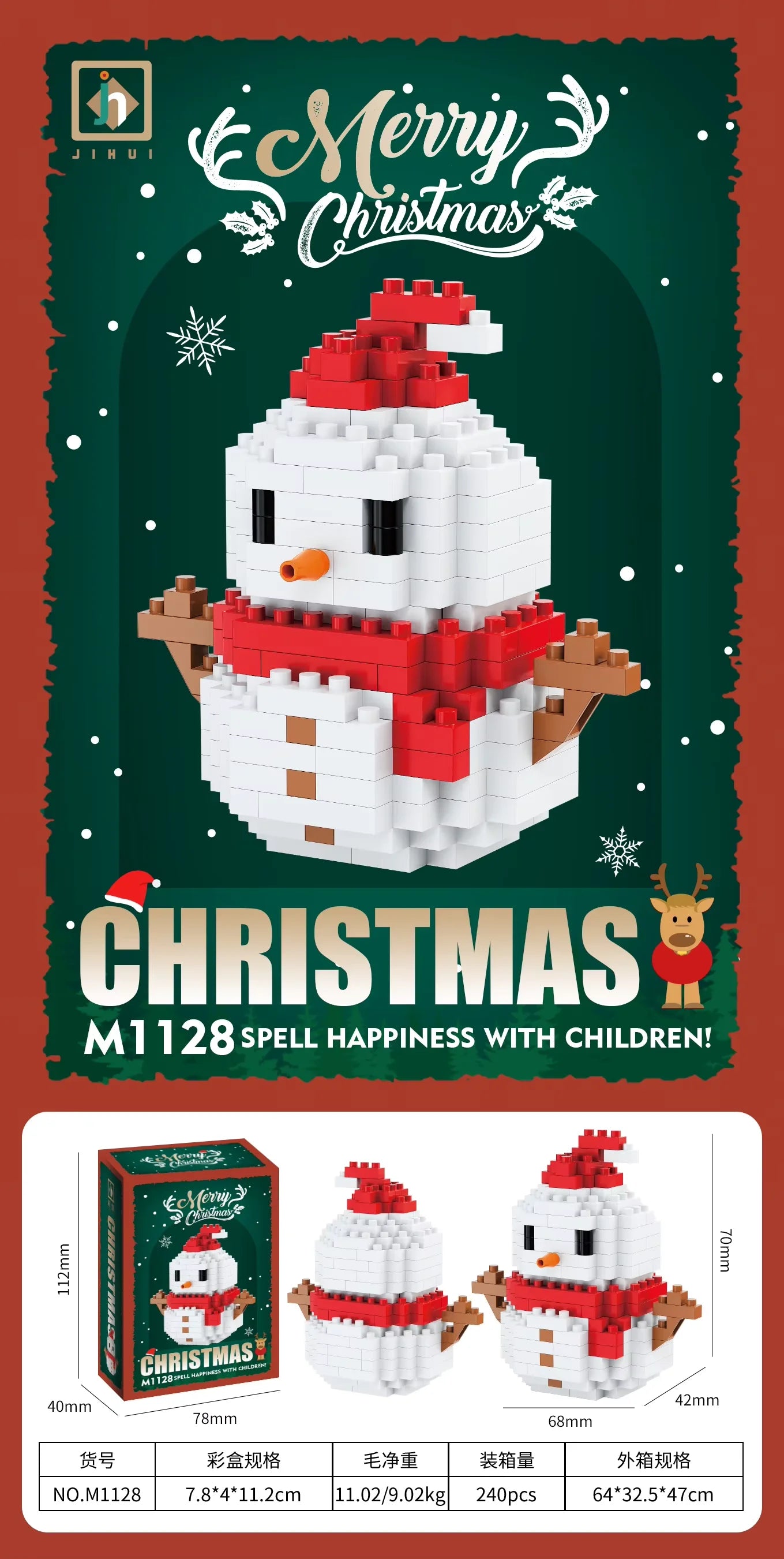 Hot Selling Plastic Building Block Series Christmas Figures Snowman Mini Brick Toys Early Learning Tool Set for Kids