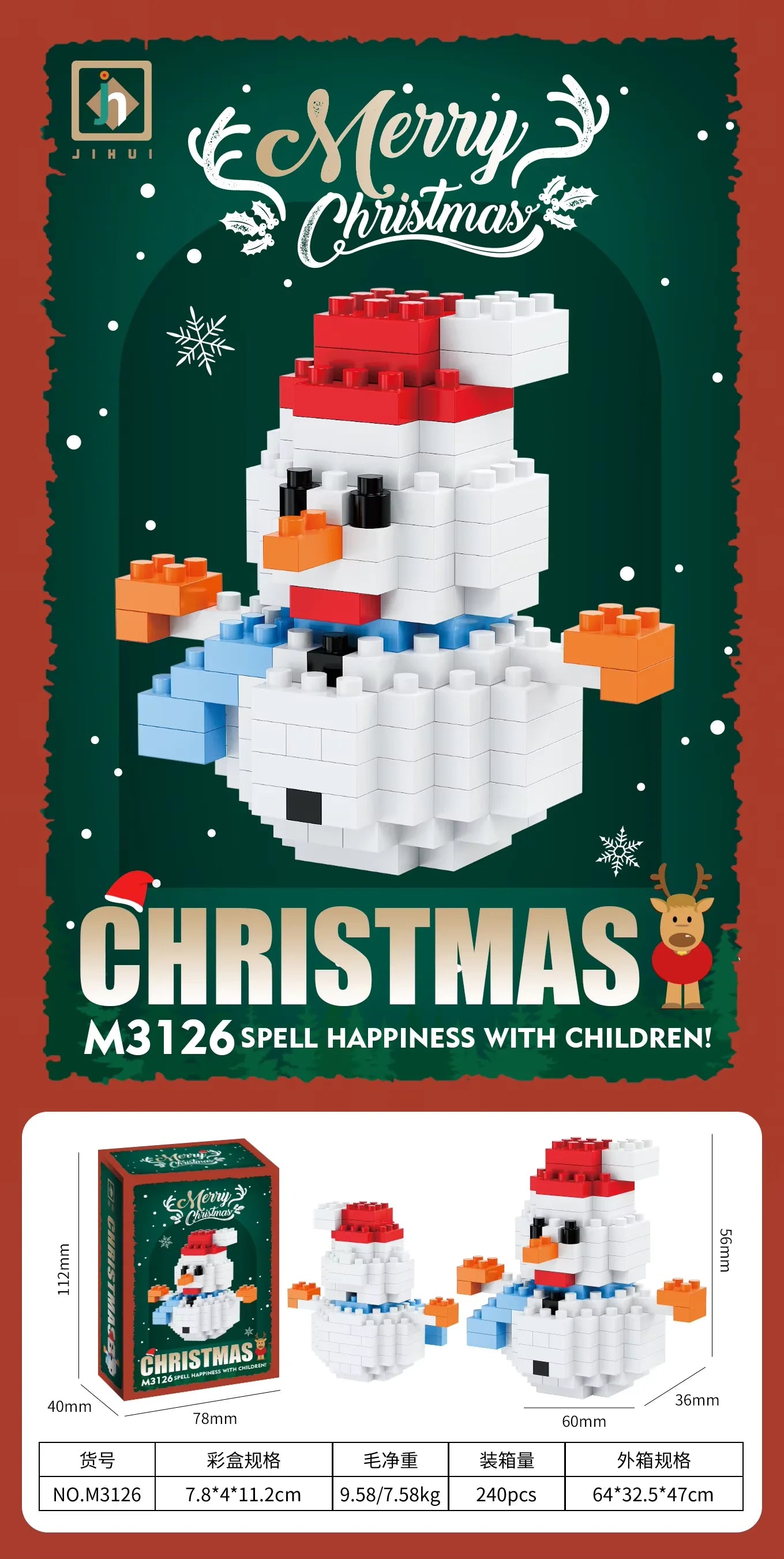 Hot Selling Plastic Building Block Series Christmas Figures Snowman Mini Brick Toys Early Learning Tool Set for Kids
