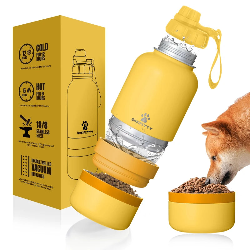 Free Sample 32oz 3 in 1  Leak-proof Travel Water Bottle for Dogs  Humans Single Wall Detachable Food Water Bowls