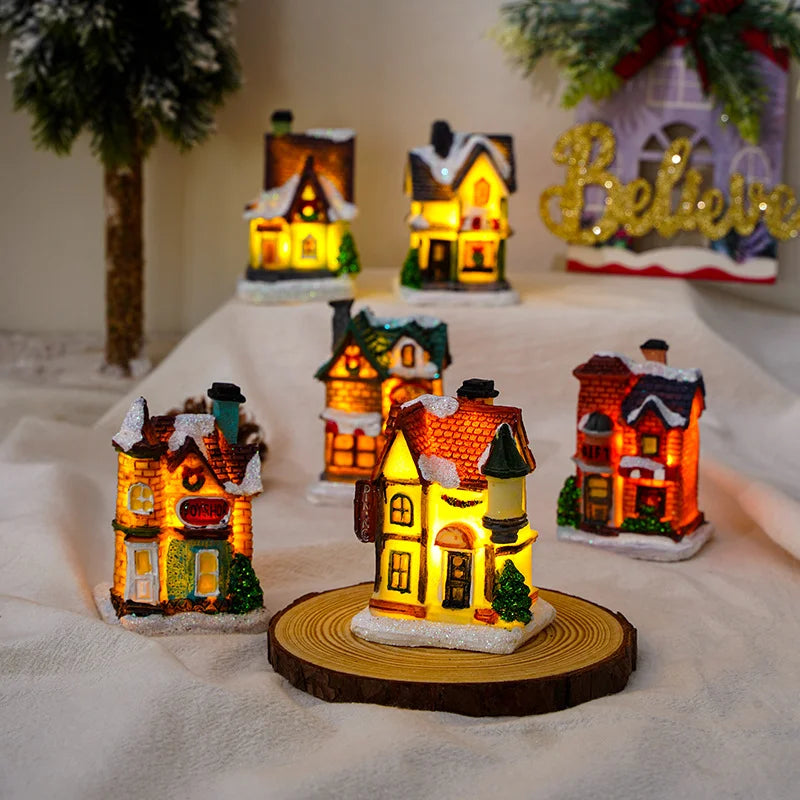 Festive Christmas Village Set with LED Lights Resin Decor Factory Direct