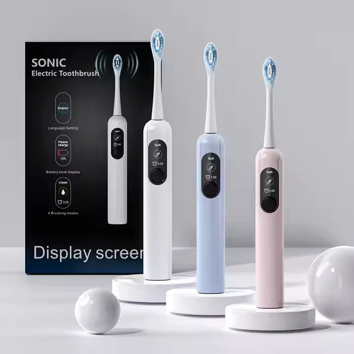 Private Label LED Screen Display Electric Toothbrush Waterproof Rechargeable 4 Modes Sonic Electronical Toothbrush