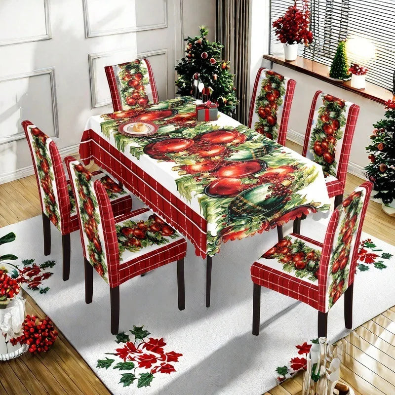 Christmas Dining Collection Tablecloth Universal Chair Covers Stain Resistant Seasonal Festival Home Kitchen Party Accessories