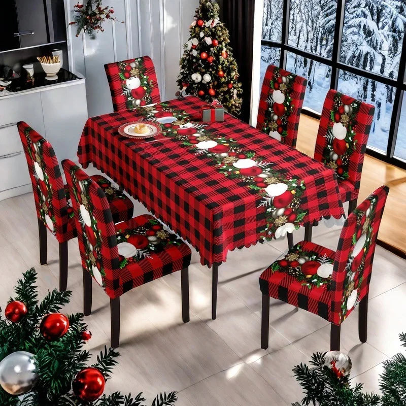 Christmas Dining Collection Tablecloth Universal Chair Covers Stain Resistant Seasonal Festival Home Kitchen Party Accessories