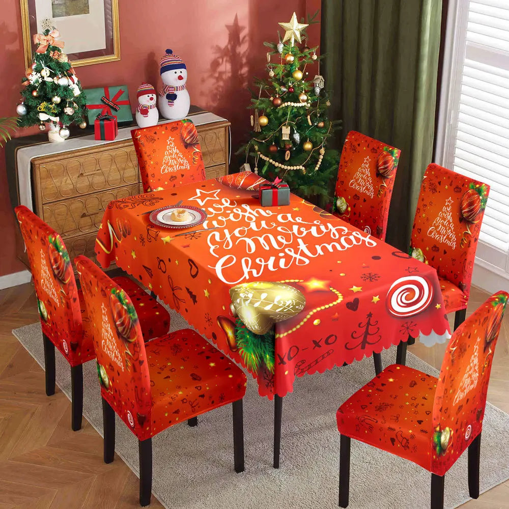 Christmas Dining Collection Tablecloth Universal Chair Covers Stain Resistant Seasonal Festival Home Kitchen Party Accessories