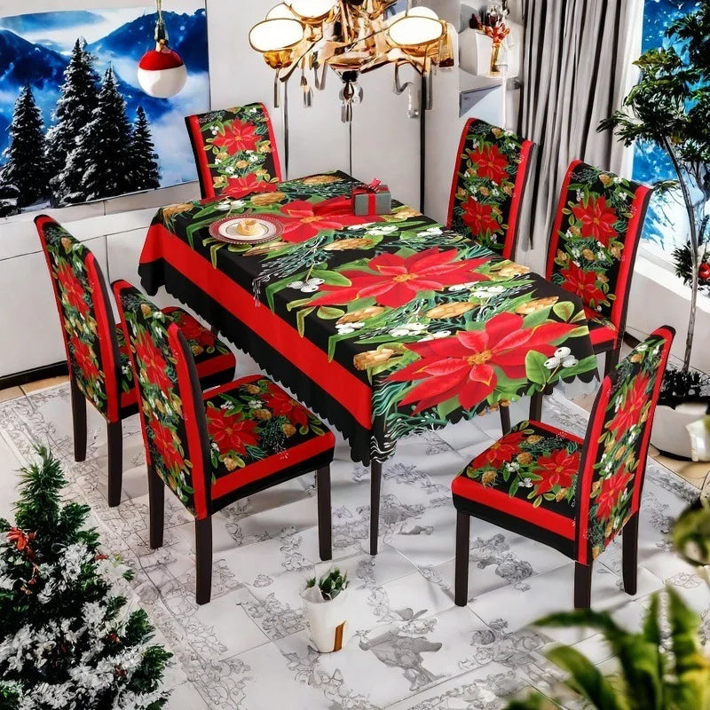 Christmas Dining Collection Tablecloth Universal Chair Covers Stain Resistant Seasonal Festival Home Kitchen Party Accessories