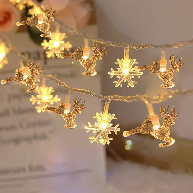 3M20LED Elk Christmas Tree Snowflakes Stars Battery  String Lights for Festive  Indoor Christmas  Holiday Party Decoration