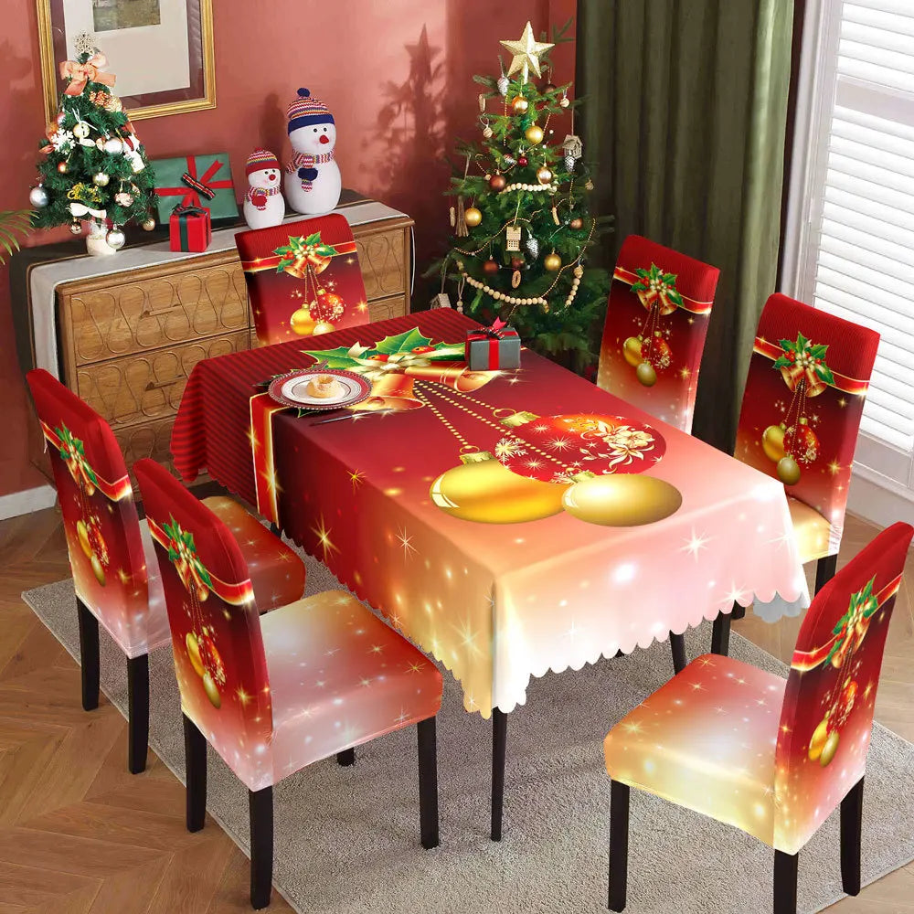 Christmas Dining Collection Tablecloth Universal Chair Covers Stain Resistant Seasonal Festival Home Kitchen Party Accessories