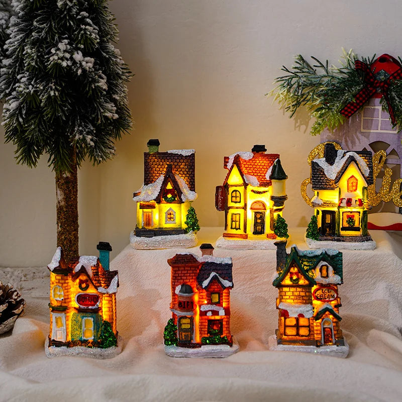 Festive Christmas Village Set with LED Lights Resin Decor Factory Direct